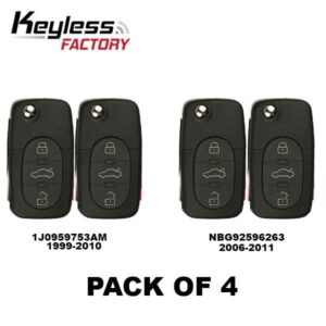 4 x 1999-2011 Volkswagen / 4-Button Flip Key / 1K0959753H / NBG92596263 / 315 MHz (AFTERMARKET) (BUNDLE OF 4)